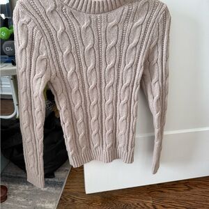 Elegant Cable Knit Turtleneck Sweater - Beige
